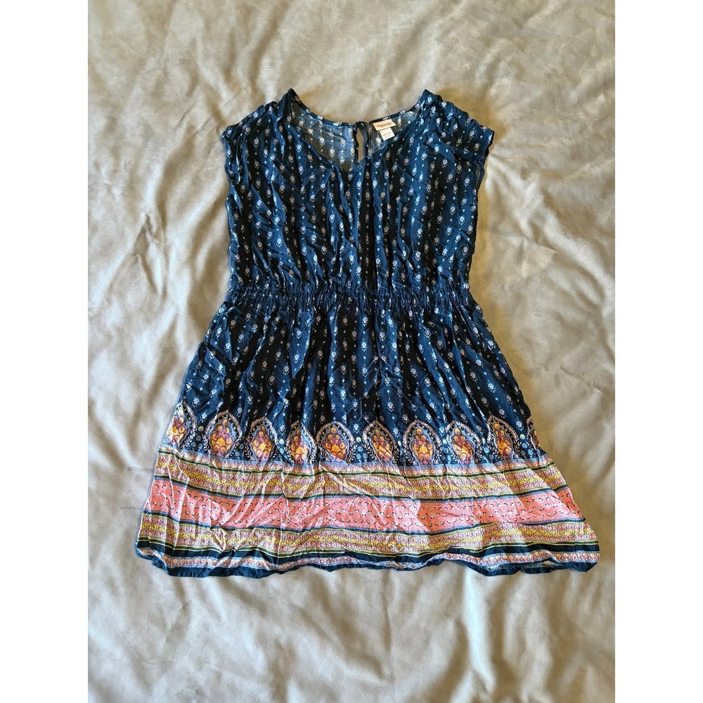 Mossimo Supply Co Navy Blue Boho Paisley Smocked Mini Dress XXL